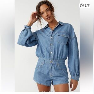 Free People Denim Blue Romper